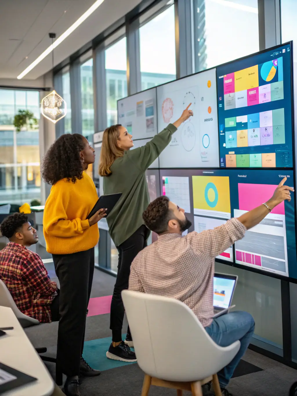 A diverse group of people collaborating on a digital product design, representing the variety of projects available through CrowdUX.